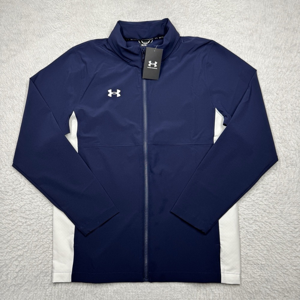NWT Under Armour Rival Stretch Full Zip Jacket Hooded Blue 1390159‎ Men's Size M